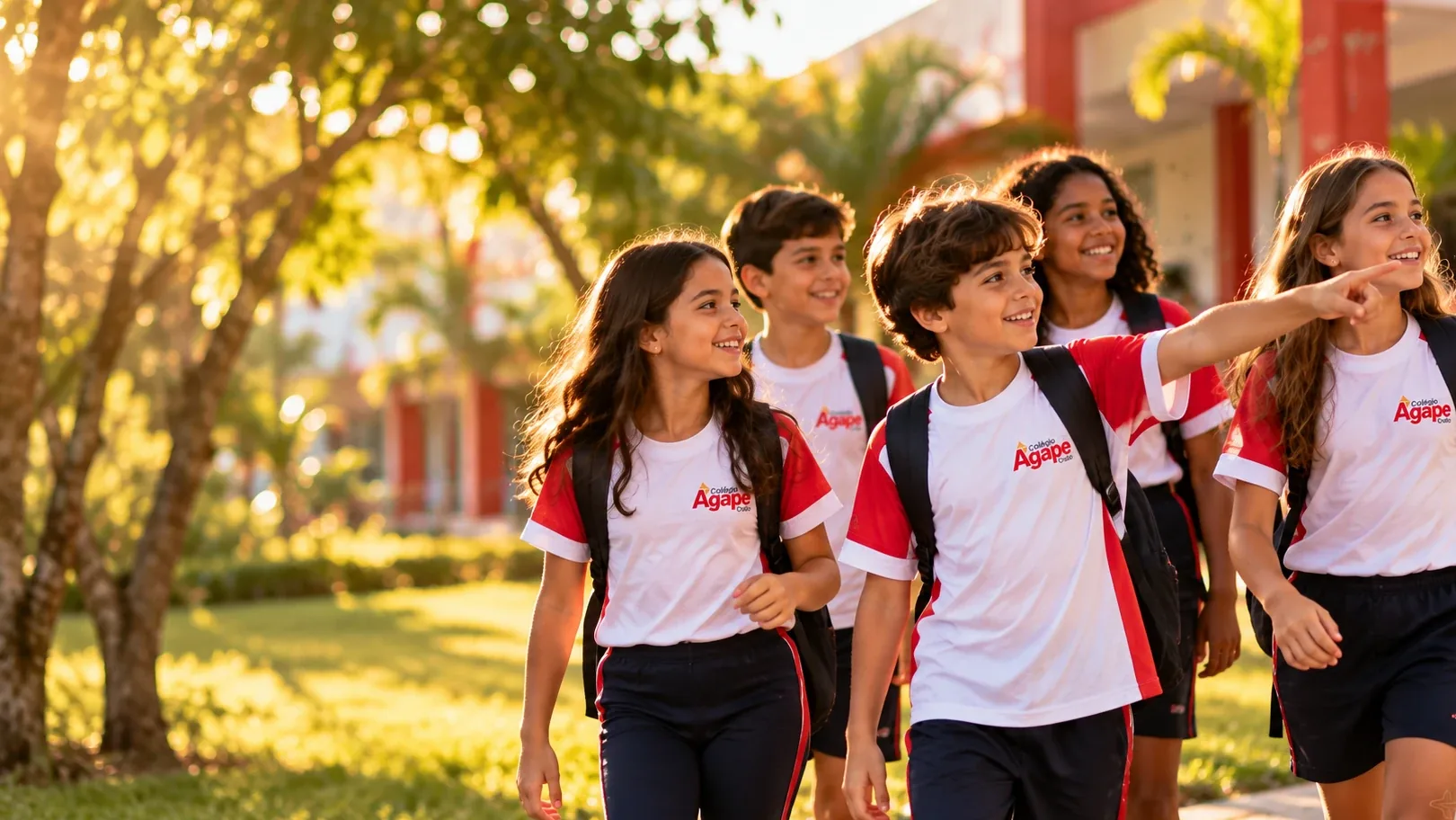 Alunos do Colégio Ágape caminhando juntos